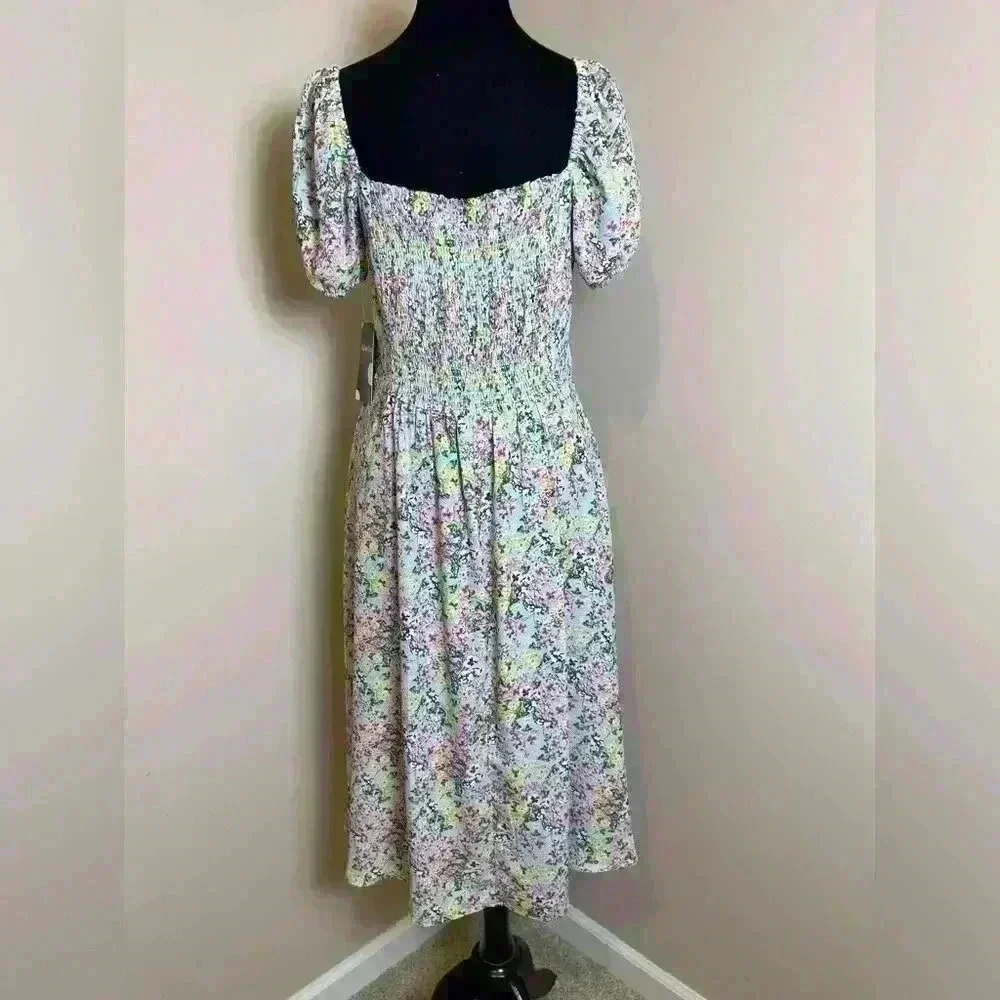 NWT Maison Tara Puff Sleeve Midi Dress Blue Floral Cottage Core Size 10 - Picture 6 of 10